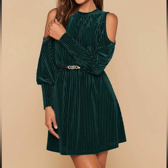 Luxe Velvet Long Sleeve Cut Out Dress Holiday Evening Blue - Picture 7 of 16